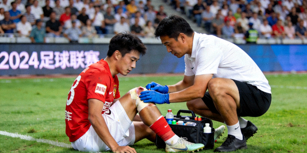 队医在场边为球员进行紧急治疗的情景