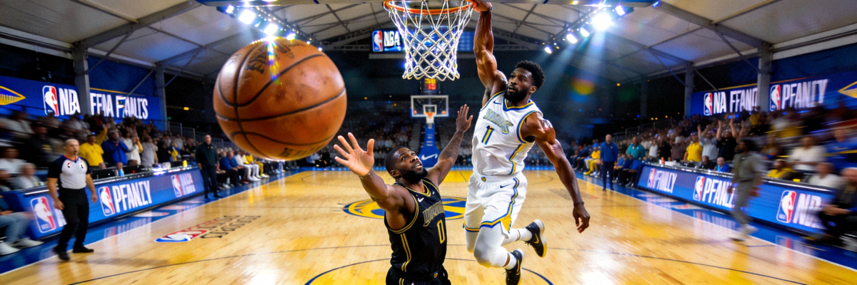 NBA总决赛激烈比赛瞬间，球员飞身扣篮